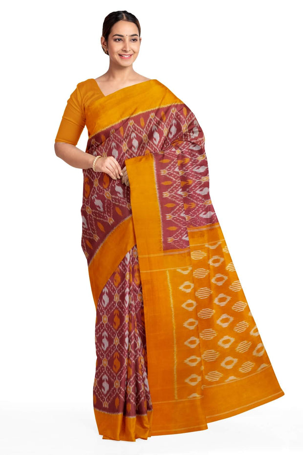 Handwoven ikat pure cotton saree in maroon