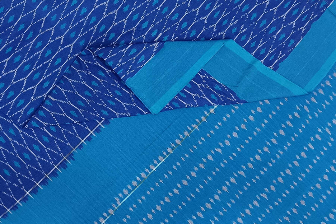 Ikat pure cotton saree in blue with small motifs