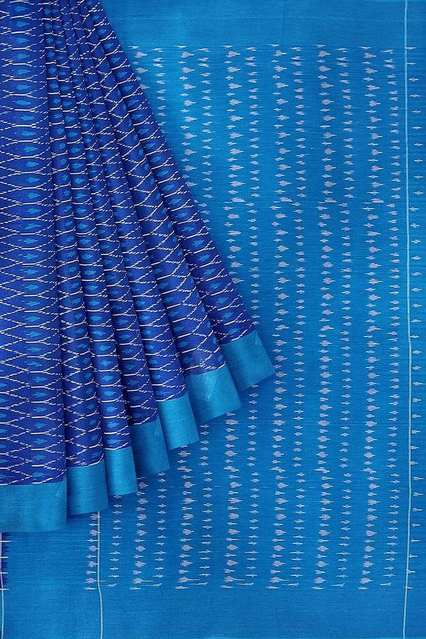 Ikat pure cotton saree in blue with small motifs