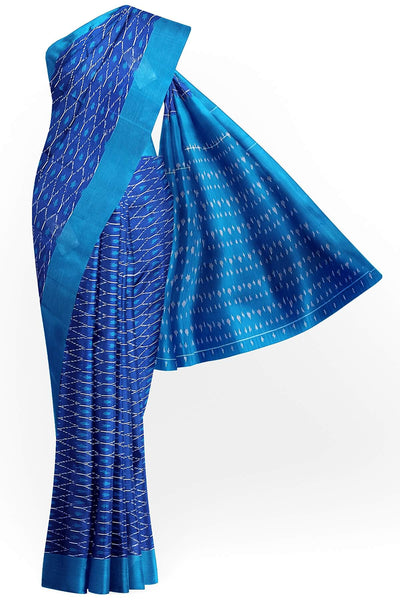 Ikat pure cotton saree in blue with small motifs