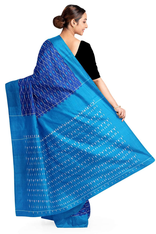 Ikat pure cotton saree in blue with small motifs