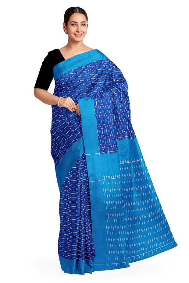 Ikat pure cotton saree in blue with small motifs