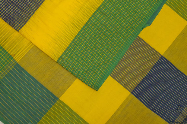 Handwoven ikat khadi cotton saree in yellow