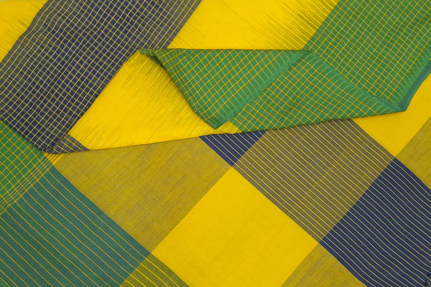 Handwoven ikat khadi cotton saree in yellow