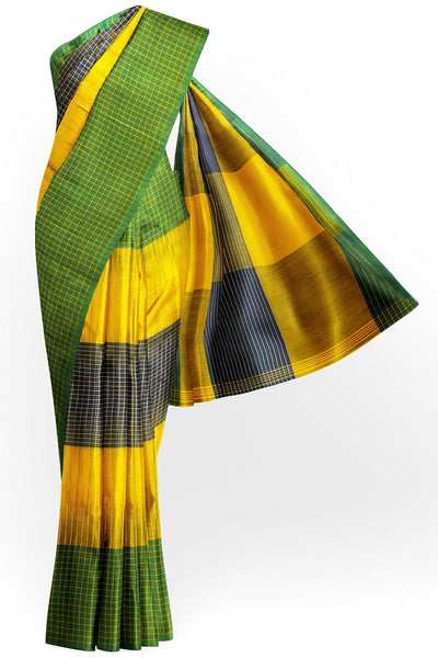 Handwoven ikat khadi cotton saree in yellow