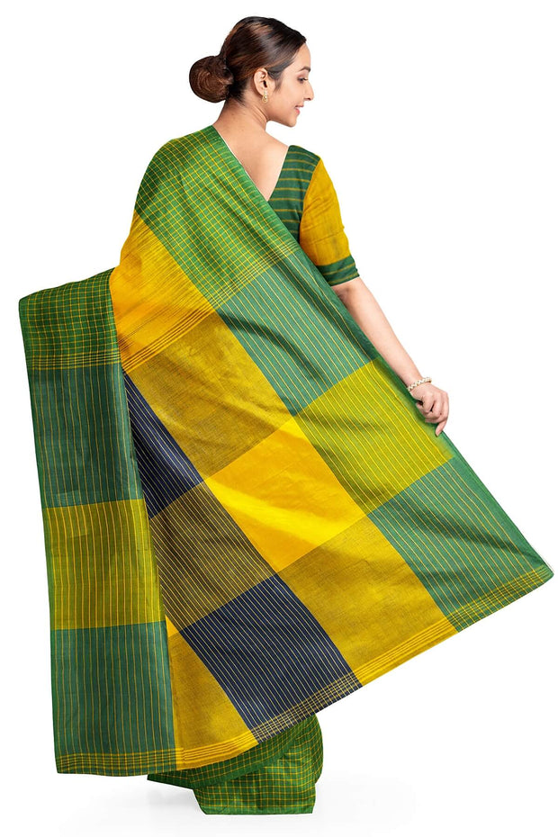 Handwoven ikat khadi cotton saree in yellow