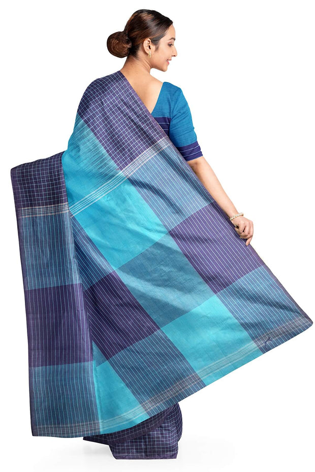 Handwoven ikat khadi cotton saree in blue
