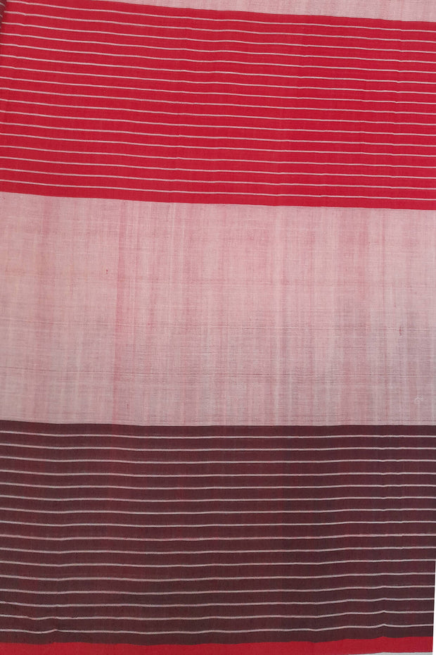 Handwoven ikat khadi cotton saree in red