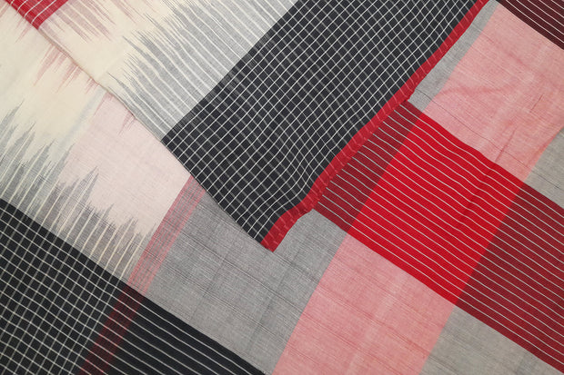 Handwoven ikat khadi cotton saree in red