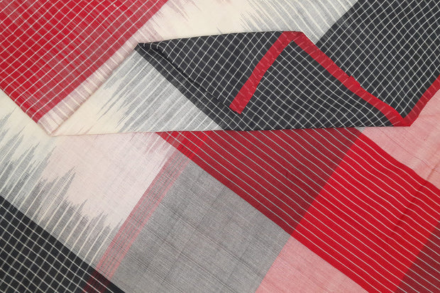 Handwoven ikat khadi cotton saree in red