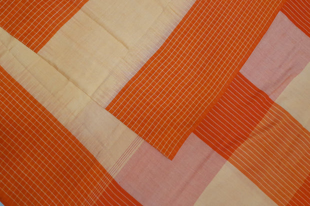 Handwoven ikat  cotton saree in orange