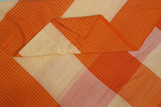 Handwoven ikat  cotton saree in orange