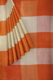 Handwoven ikat  cotton saree in orange