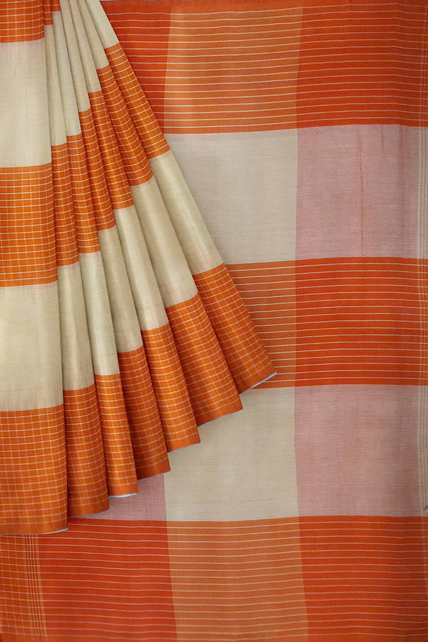 Handwoven ikat  cotton saree in orange