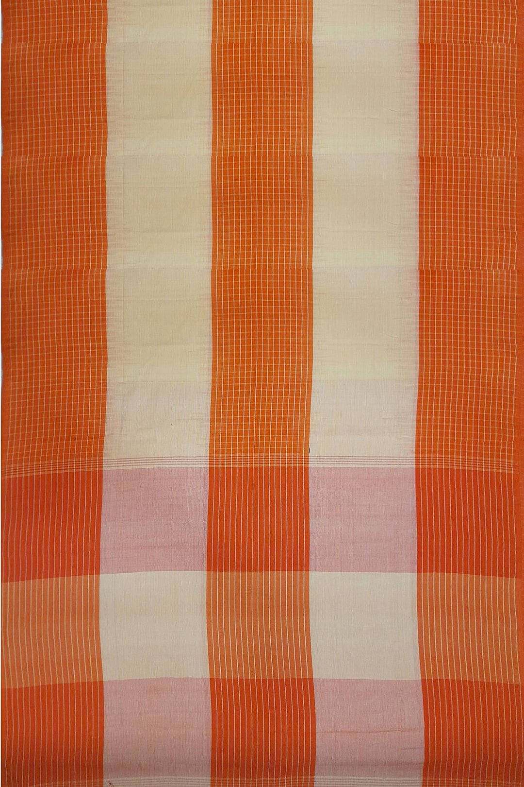 Handwoven ikat  cotton saree in orange
