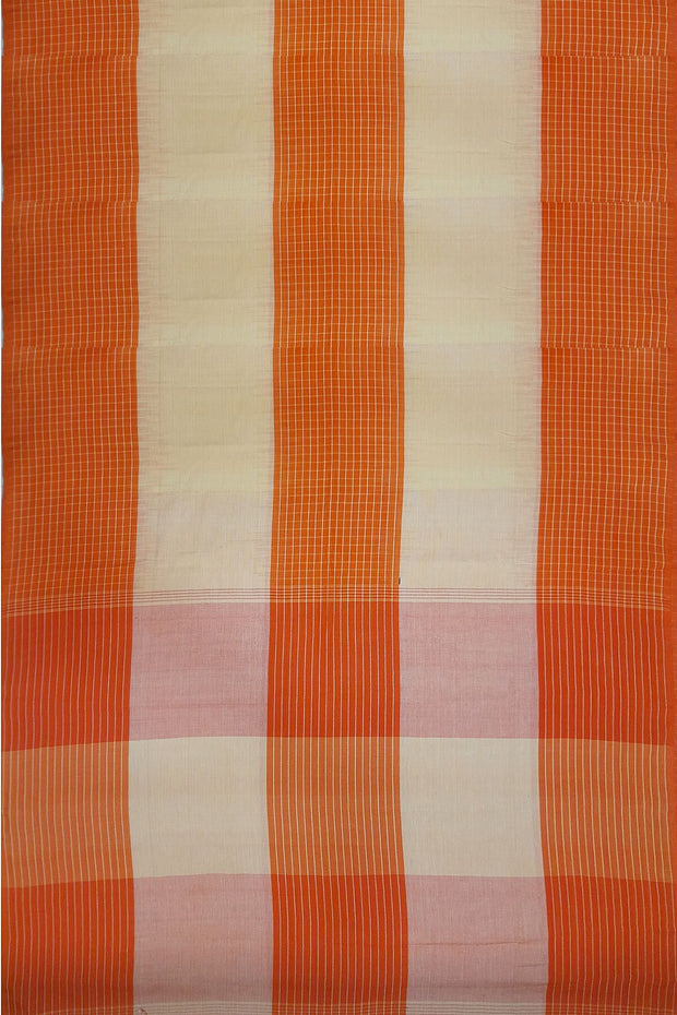 Handwoven ikat khadi cotton saree in orange