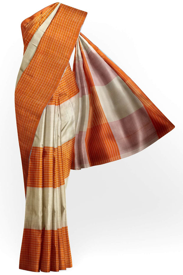 Handwoven ikat  cotton saree in orange