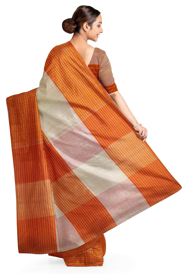 Handwoven ikat  cotton saree in orange