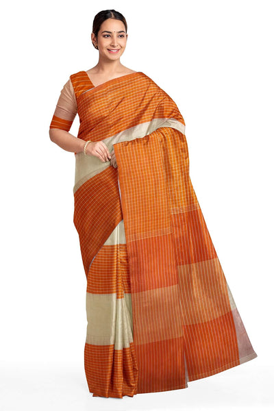 Handwoven ikat  cotton saree in orange