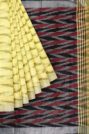 Ikat linen cotton saree in yellow & black