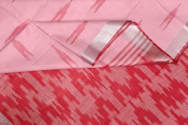 Ikat linen cotton saree in pink & red
