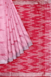 Ikat linen cotton saree in pink & red