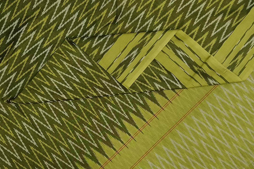Ikat pure cotton saree in mehndi green