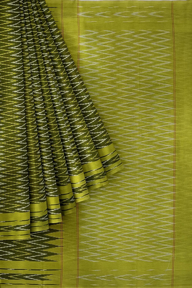 Ikat pure cotton saree in mehndi green