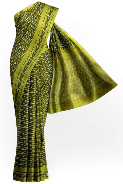 Ikat pure cotton saree in mehndi green