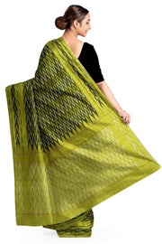 Ikat pure cotton saree in mehndi green