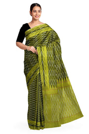 Ikat pure cotton saree in mehndi green