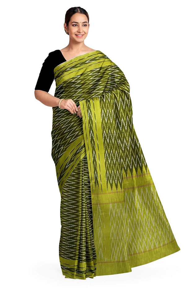 Ikat pure cotton saree in mehndi green
