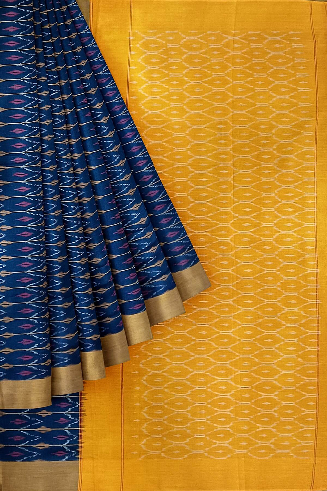 Ikat pure cotton saree in navy blue