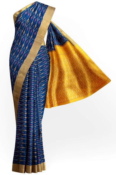Ikat pure cotton saree in navy blue