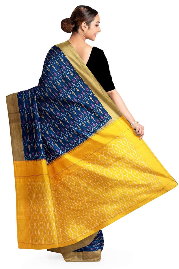 Ikat pure cotton saree in navy blue