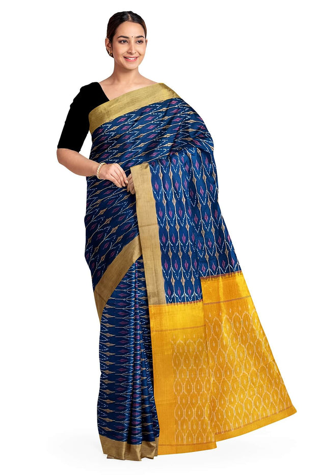 Ikat pure cotton saree in navy blue