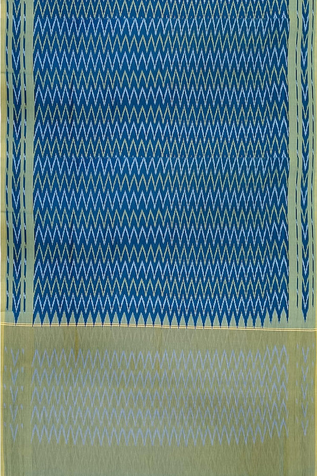 Ikat pure cotton saree in prussian blue in zig zag pattern