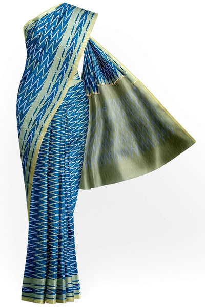 Ikat pure cotton saree in prussian blue in zig zag pattern