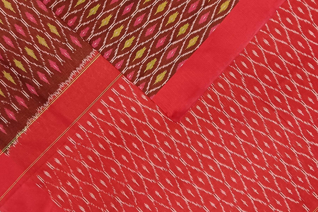 Ikat pure cotton saree in maroon