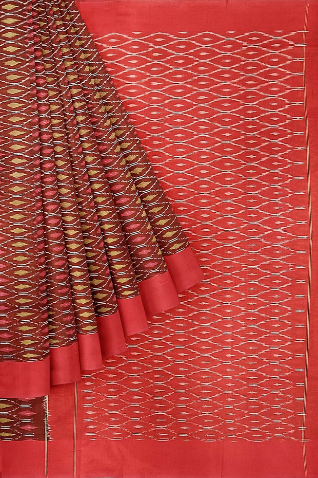 Ikat pure cotton saree in maroon