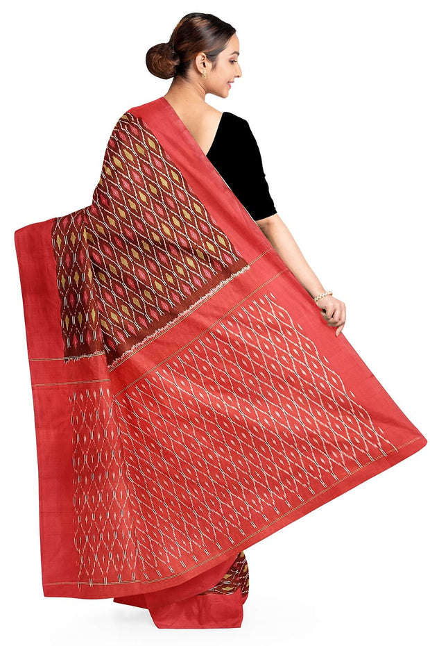 Ikat pure cotton saree in maroon
