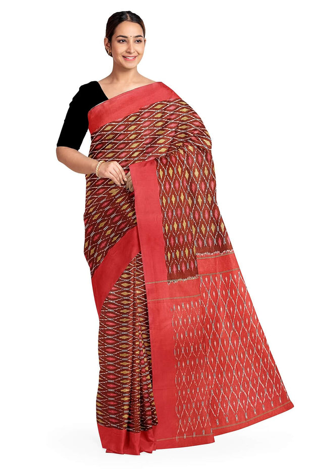 Ikat pure cotton saree in maroon