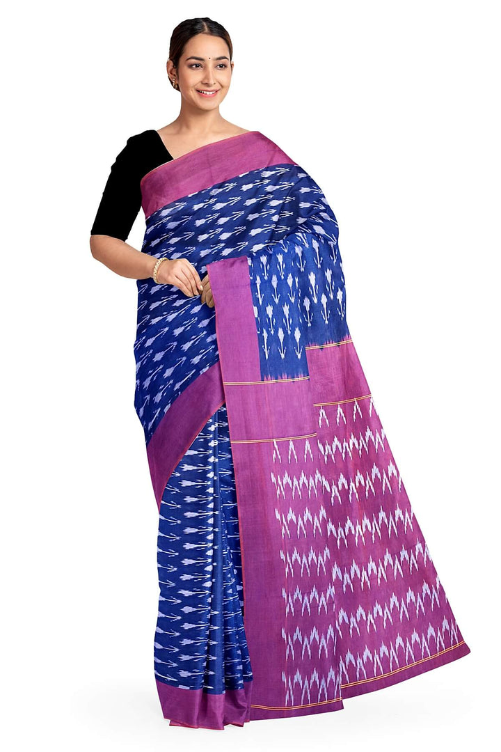 Ikkat pure cotton saree in navy blue