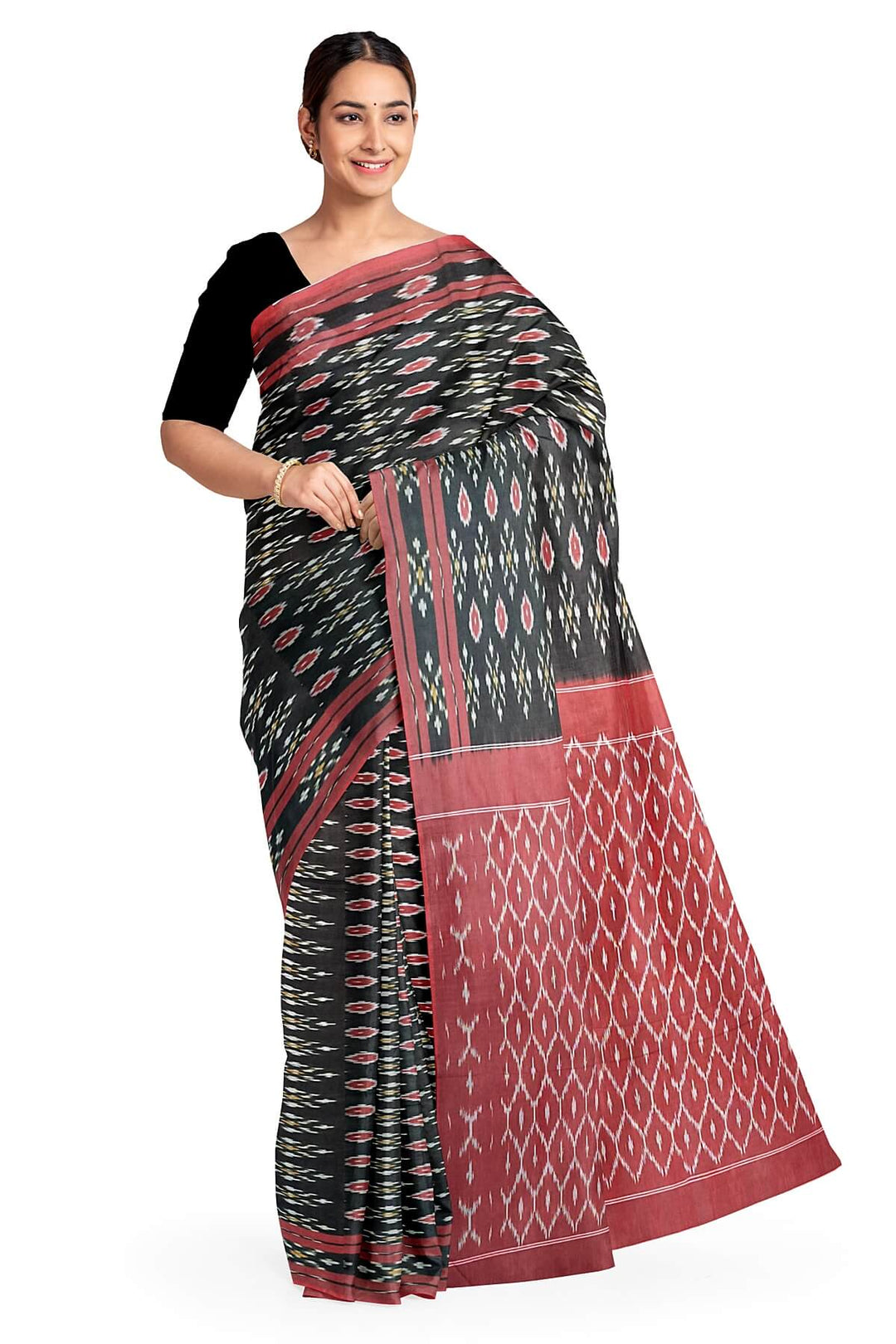Ikkat pure cotton saree in black
