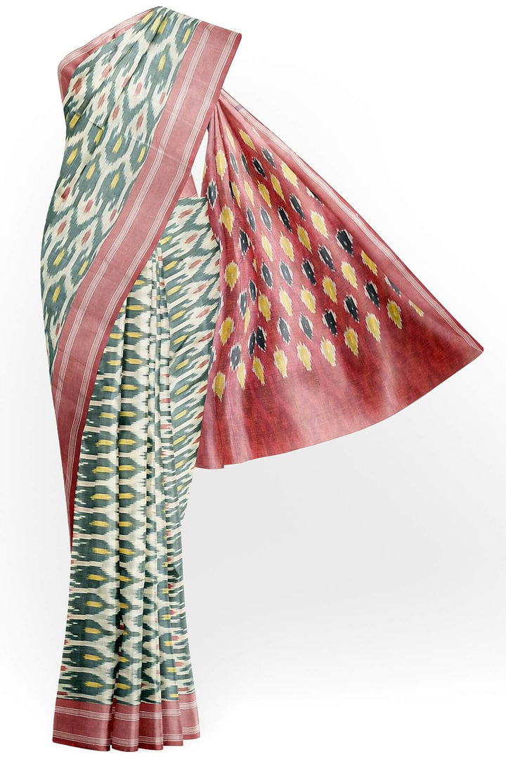 Ikkat pure cotton saree in  bluish grey