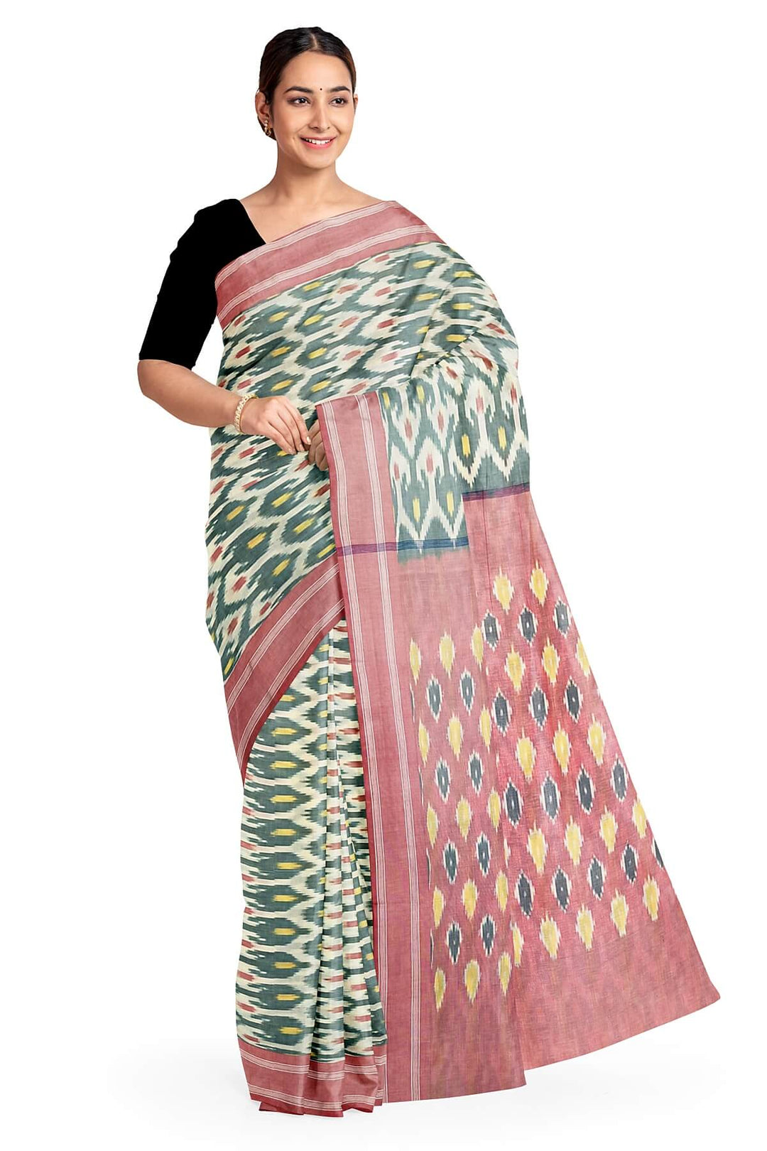 Ikkat pure cotton saree in  bluish grey
