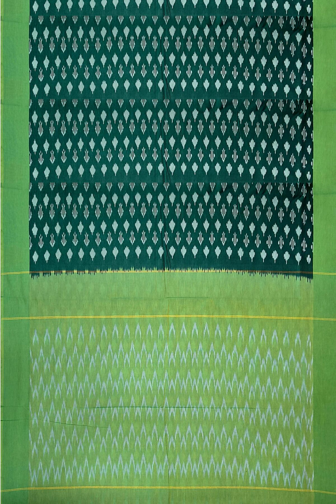 Ikkat pure cotton saree in bottle green