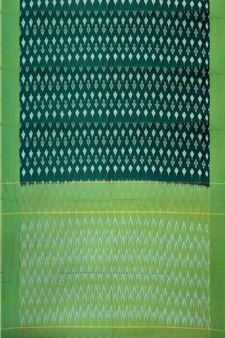 Ikkat pure cotton saree in bottle green