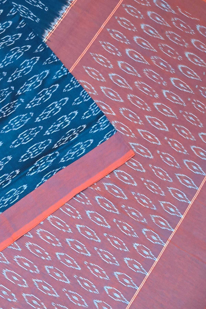 Ikkat pure cotton saree in peacock blue