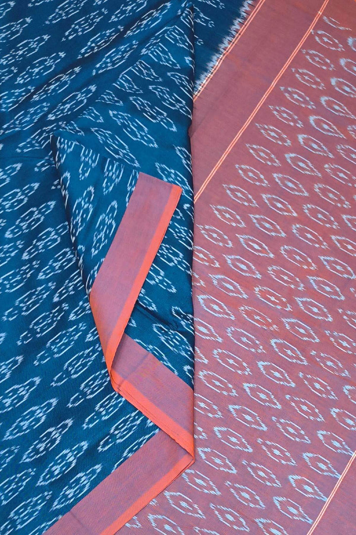 Ikkat pure cotton saree in peacock blue
